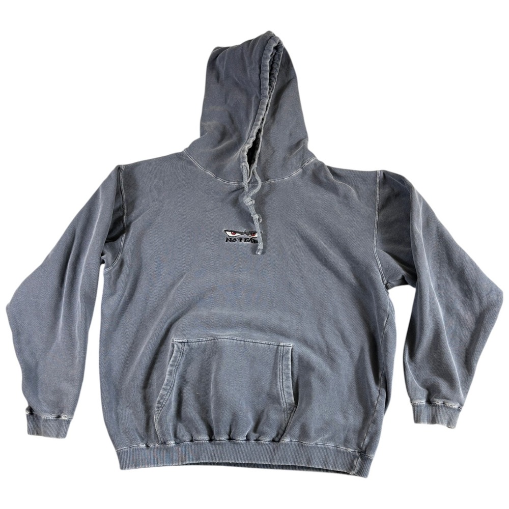 Vintage No Fear Hoodie Men's Large Gray/Blue Y2K Faded Distressed Pullover